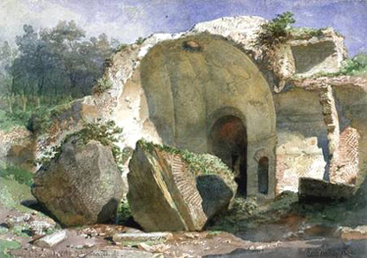 Carl Haag,Temple de Sérapide à la Villa d'Hadrien (environ 1856)